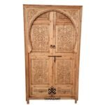 Hand-Carved Moroccan Berber Door: Vintage Moorish Wooden Entryway