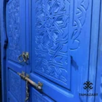 Handcarved Moroccan Blue Door: Berber Rustic Wall Art Decor - Image 2