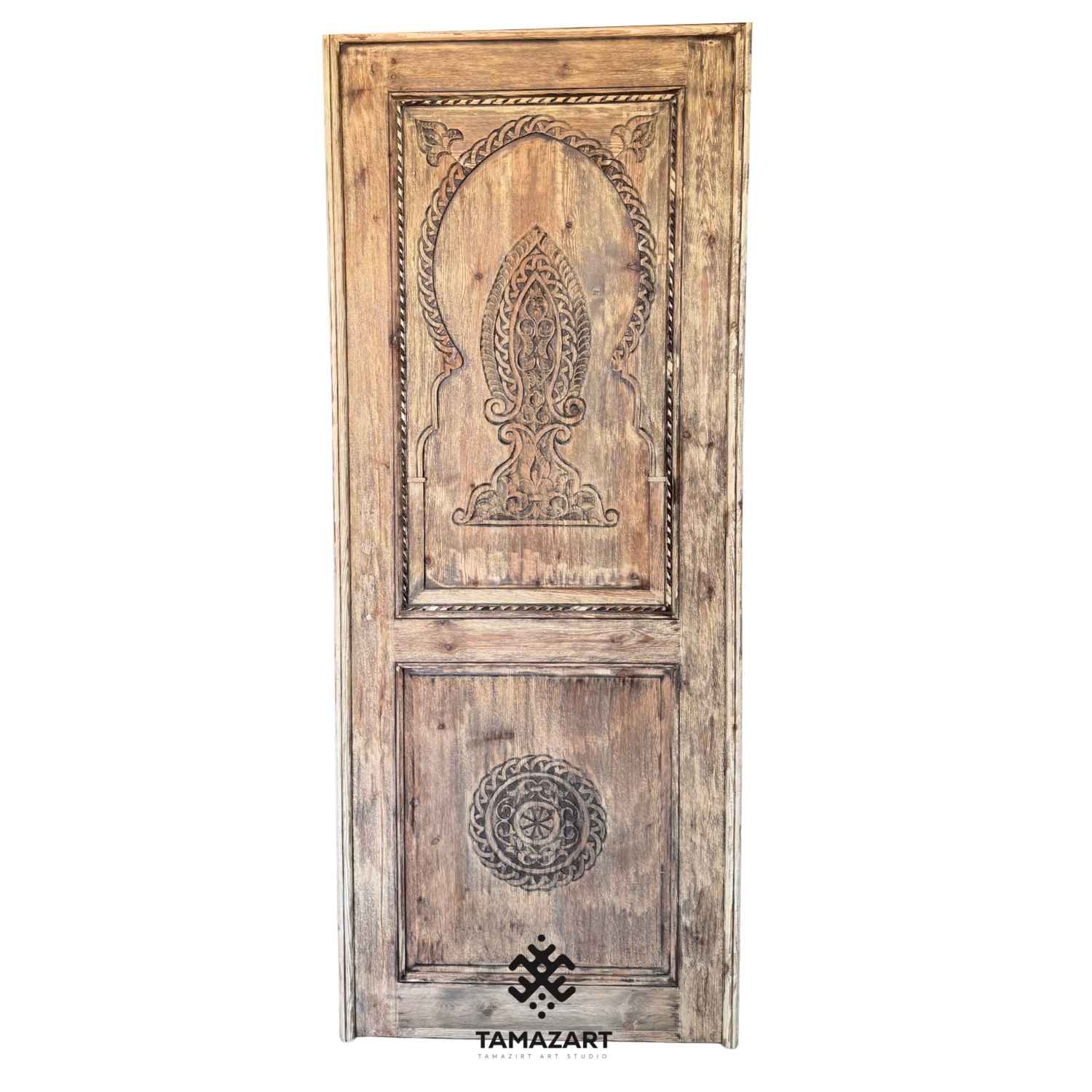 Moroccan Moorish Carved Door_11zon Moroccan Sliding Door: Moorish Carved Wood, Custom Made - Image 1