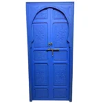 Handcarved Moroccan Blue Door: Berber Rustic Wall Art Decor