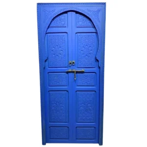 Handcarved Moroccan Blue Door: Berber Rustic Wall Art Decor