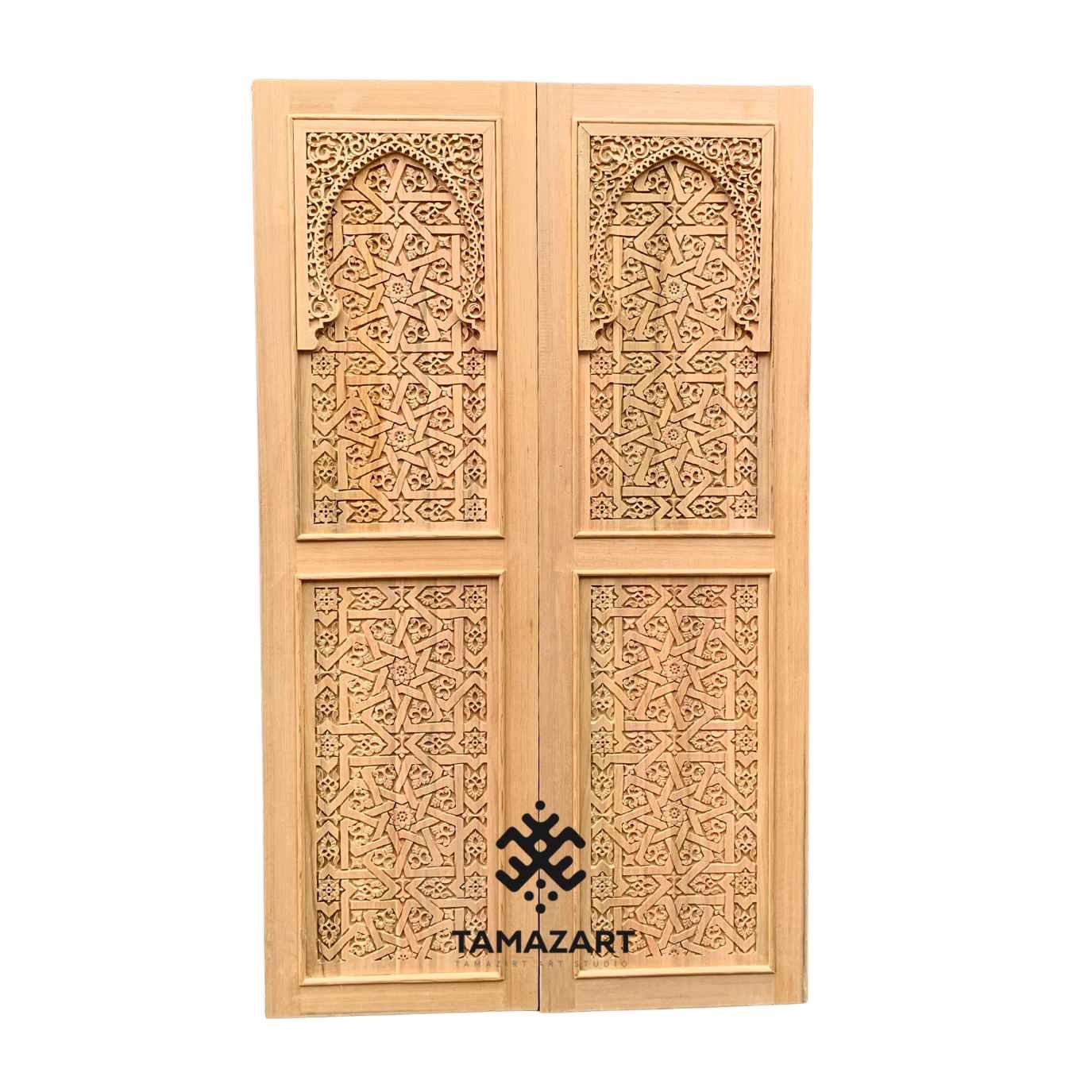 Sliding door_11zon Handmade Cedar Sliding Barn Door: Carved Moroccan Design - Image 1