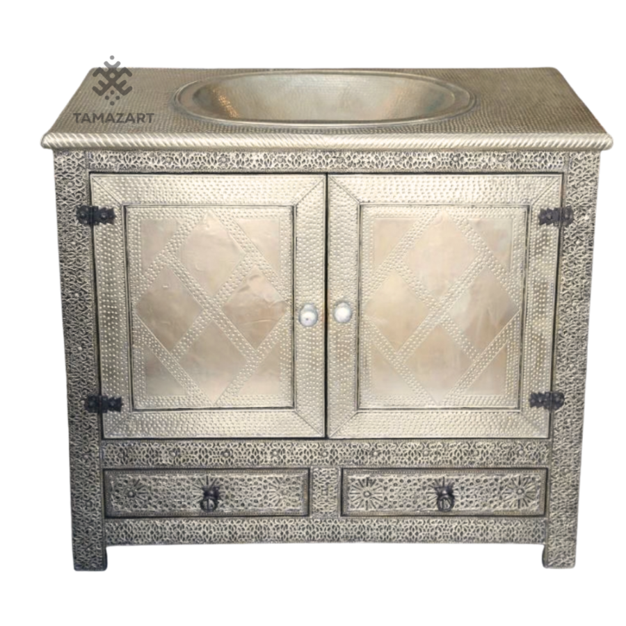 Hand hammered and hand-engraved metal finish Vanity - Metal Bathroom Set - Moroccan Desing Vanity
